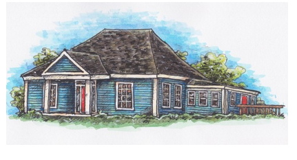beautiful watercolor of our little old shop in Roswell